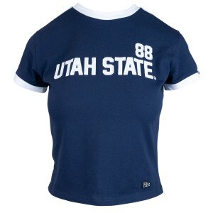 Women's utah state 88 cropped goalie navy baby t-shirt